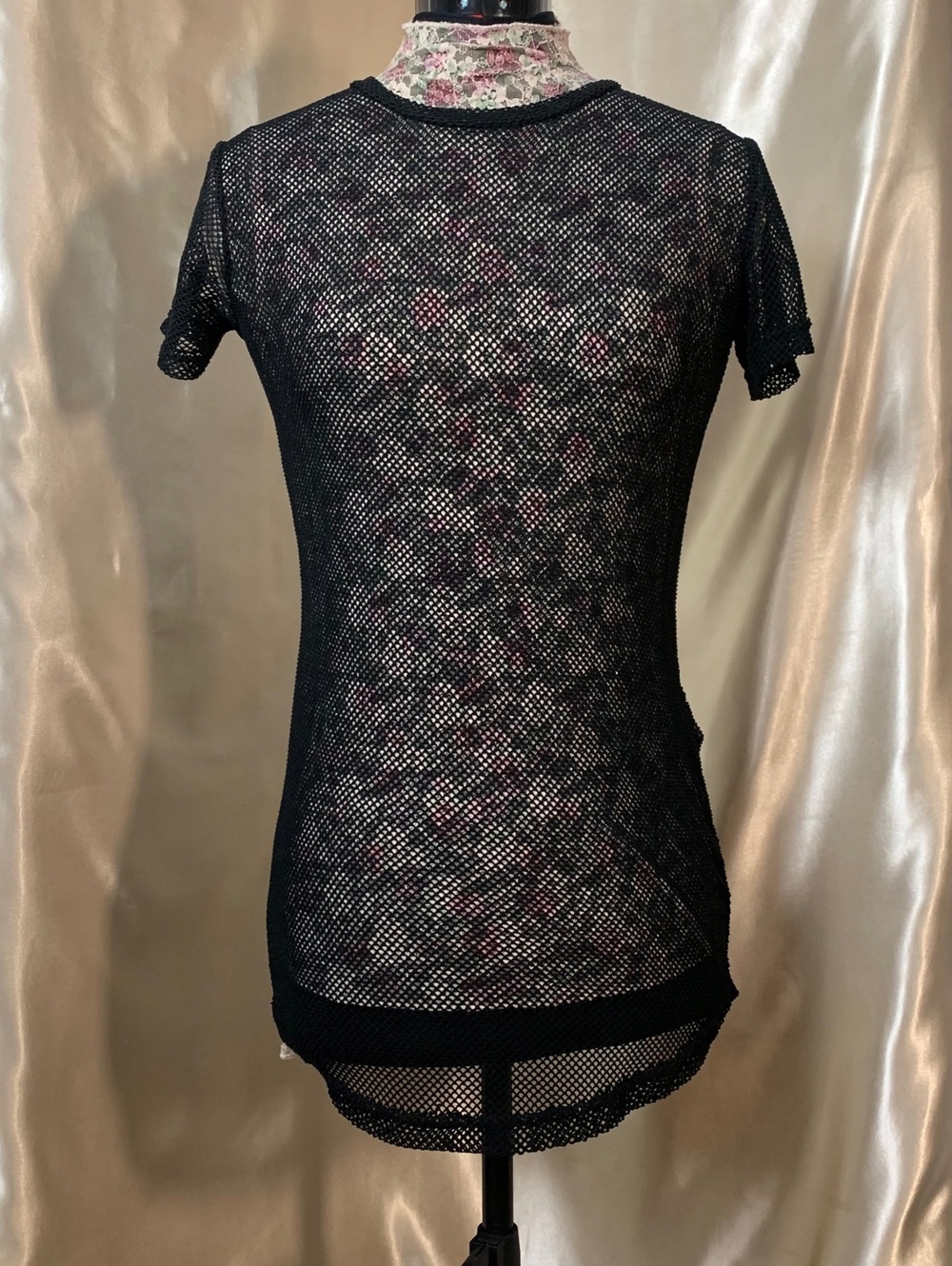 Black Open Knit Mesh See-Through Bodycon Dress Short Sleeve Mini Ravewear